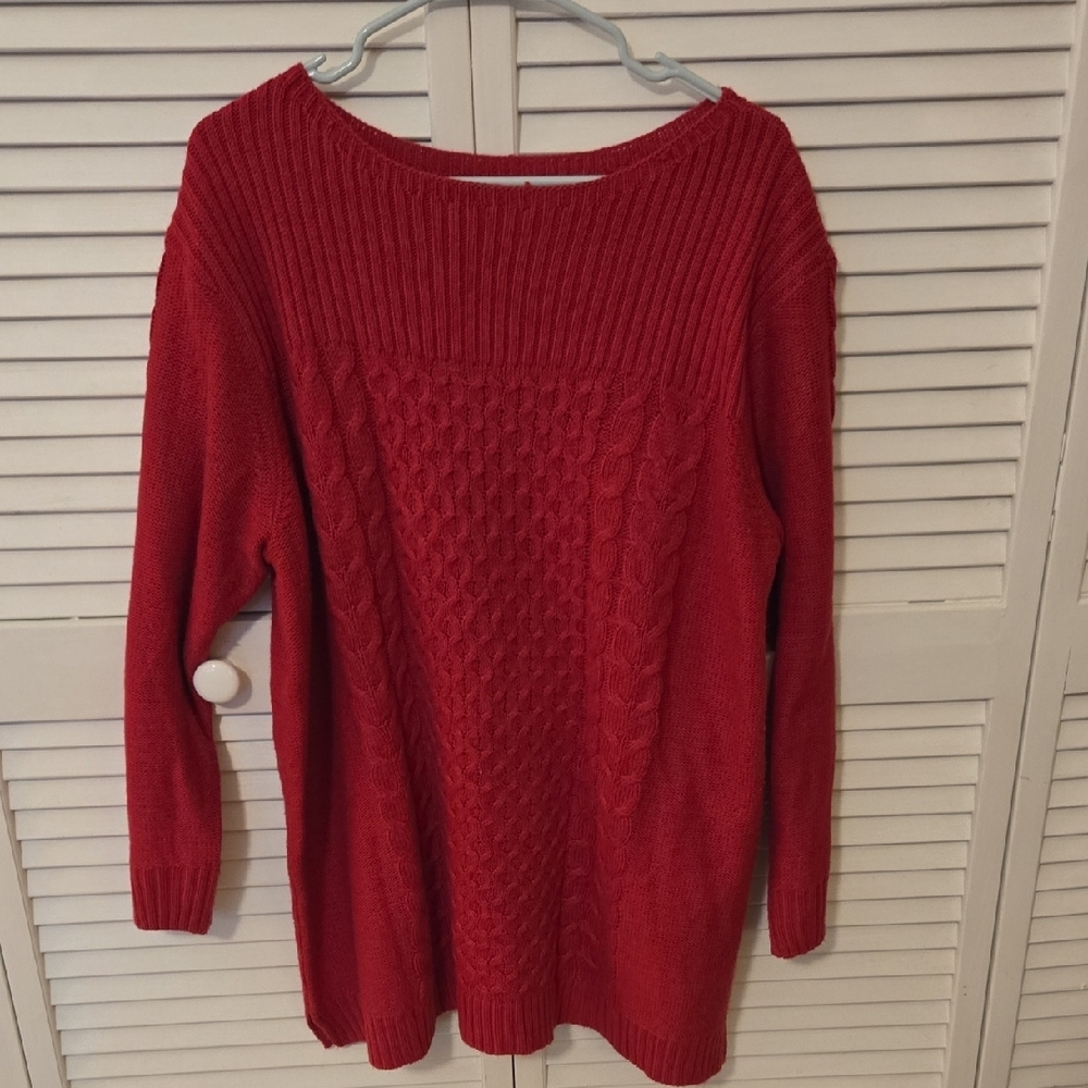 Faded Glory Red Crew Neck Sweater with Textured Design